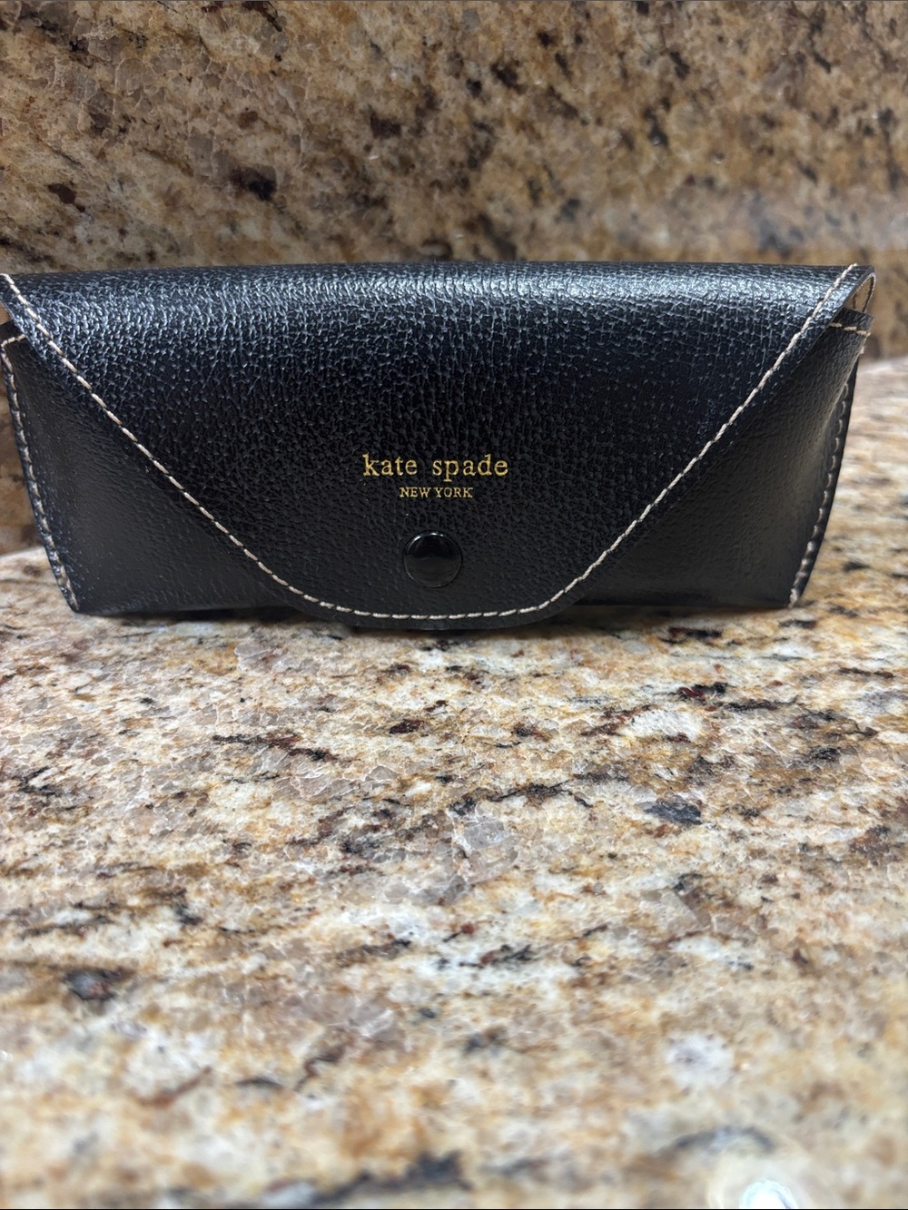kate spade Black Textured Leather Eyewear Pouch with matching cleaning cloth